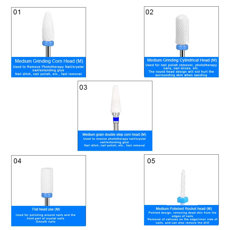 5 قطعة قاطعة المطحنة السيراميك مانيكير مسمار لقمة ثقب ملفات الأظافر الكهربائية طحن بت المطاحن القاطع لدغ اكسسوارات هلام إزالة #4