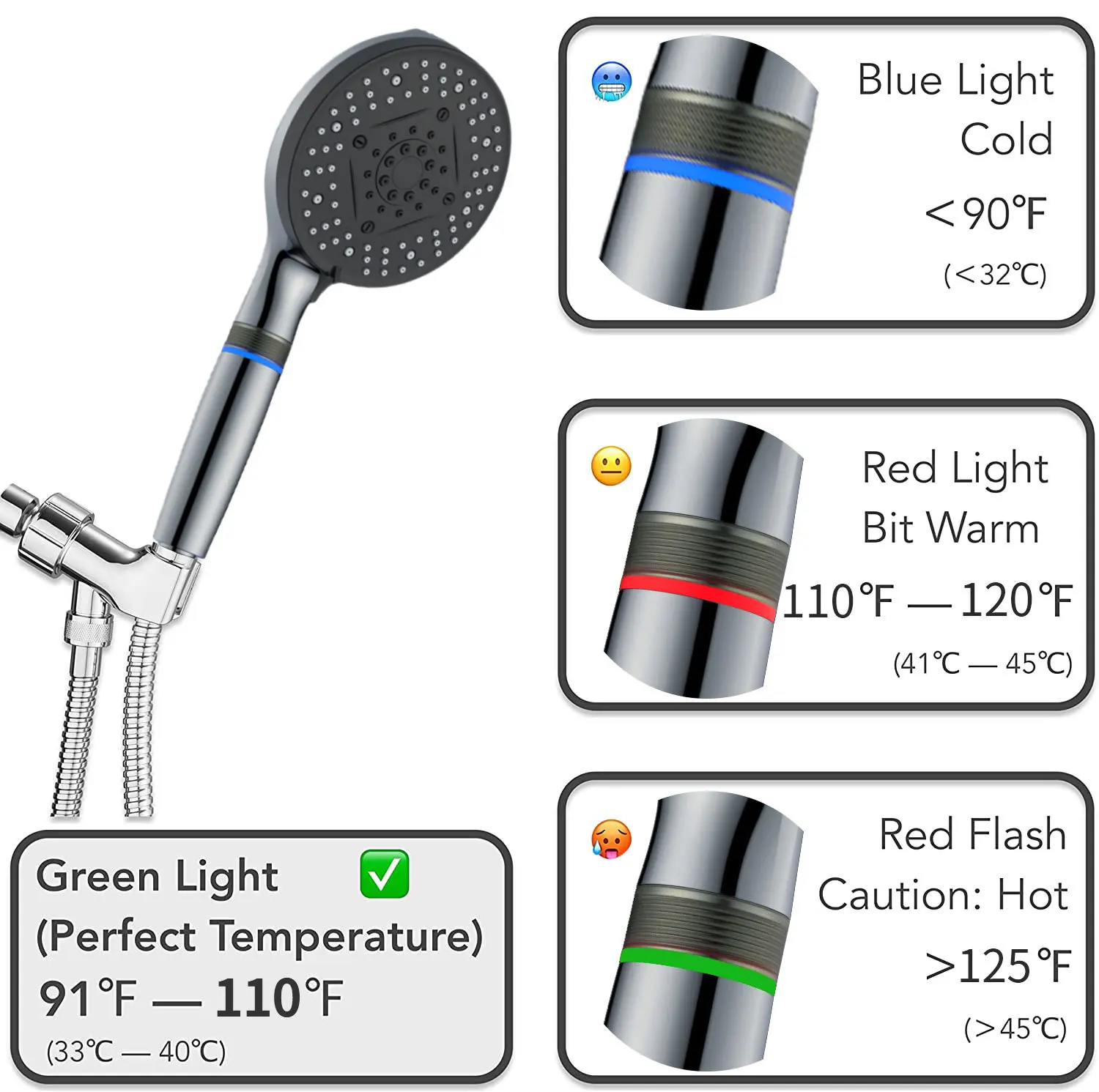 

LED Light Three-color Temperature Display Shower Shower Set 10 Gears Function Water Outlet Bath Handheld Pressurization