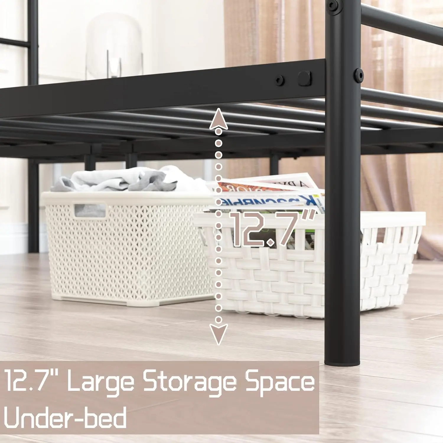 Full Bed Frame with Headboard Full Size Metal Platform Bed with Under Bed Storage, Box Spring Needed