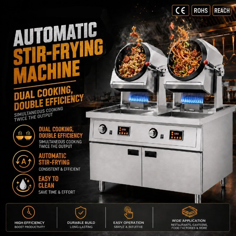 Automatic Food Processor Gas Commercial Cooking Machine Intelligent Rotary Stir Fry Wok Robot With Cabinet Base