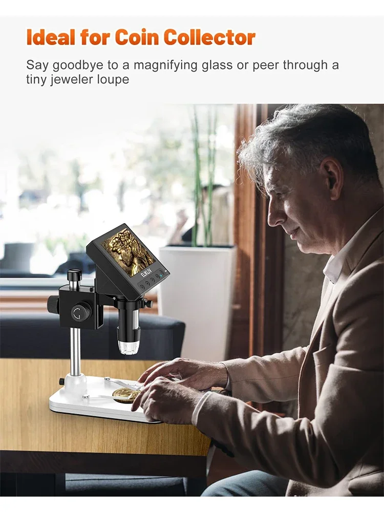 Elikliv EDM4 4.3 "LCD مجهر رقمي لمجهر إصلاح المكبر الإلكتروني 1000x مع أضواء LED للكمبيوتر الشخصي ويندوز