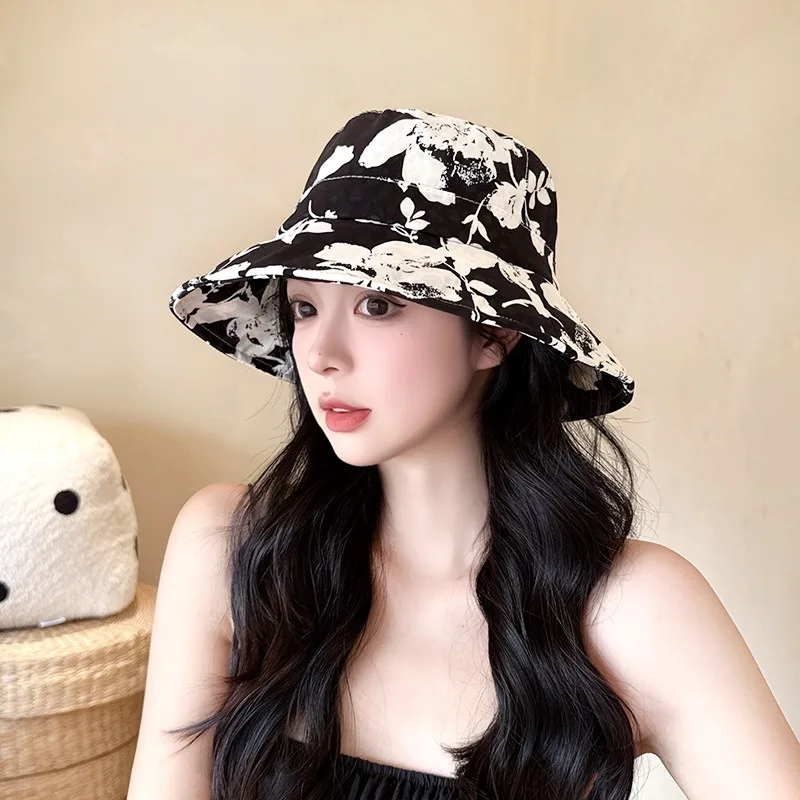 Spring/summer women\'s fisherman hat Fashion versatile foldable printed hat Sun hat with sun protection for outdoor travel