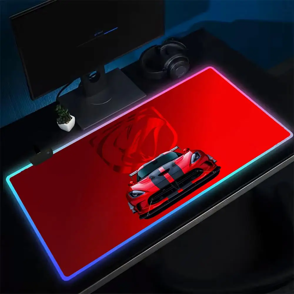 Car Dodge Loog Mouse Pad Anime Gaming Mouse Pad LED Table Pads Backlit Rubber Desktop XXL RGB Desk Mats