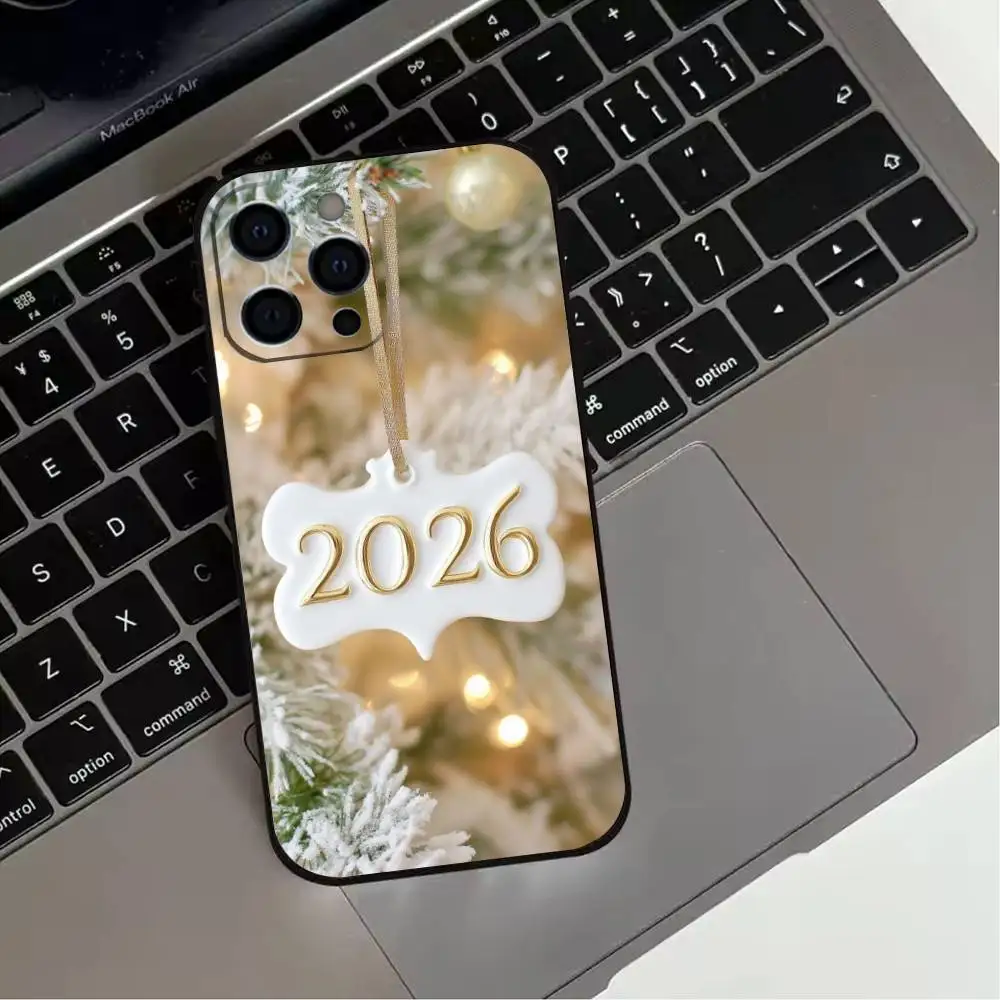 حافظة هاتف N-New Y-Year 2026 لهاتف iPhone 17,16,15,14,13,12,11 Plus، Pro Max، XS، غطاء أسود من السيليكون الناعم