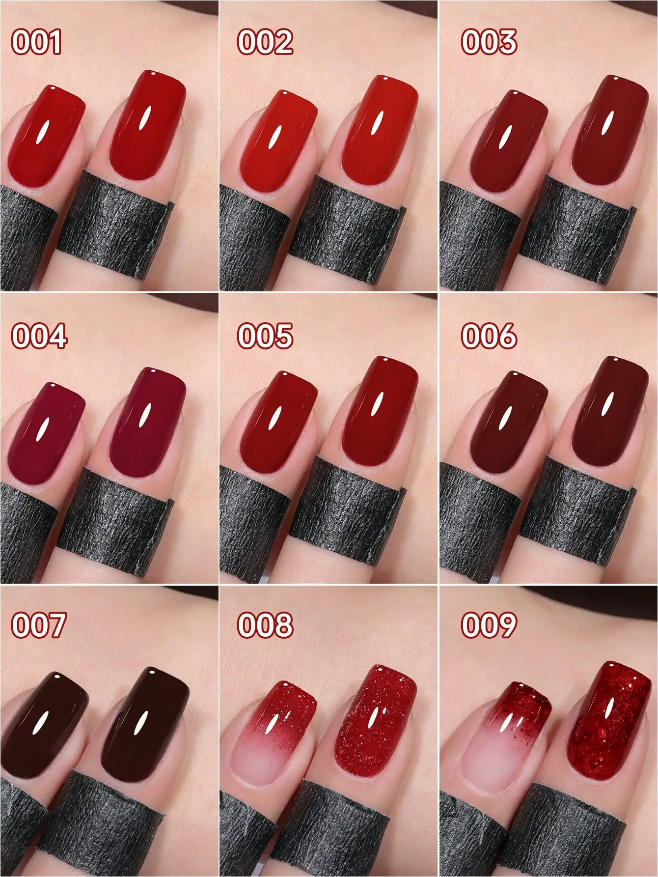 MORDDA 9 pièces Ankara série rouge 9 couleurs ensemble de colle à tapotements, vernis à ongles à Immersion UV LED, conception de vernis à ongles bricolage de vacances