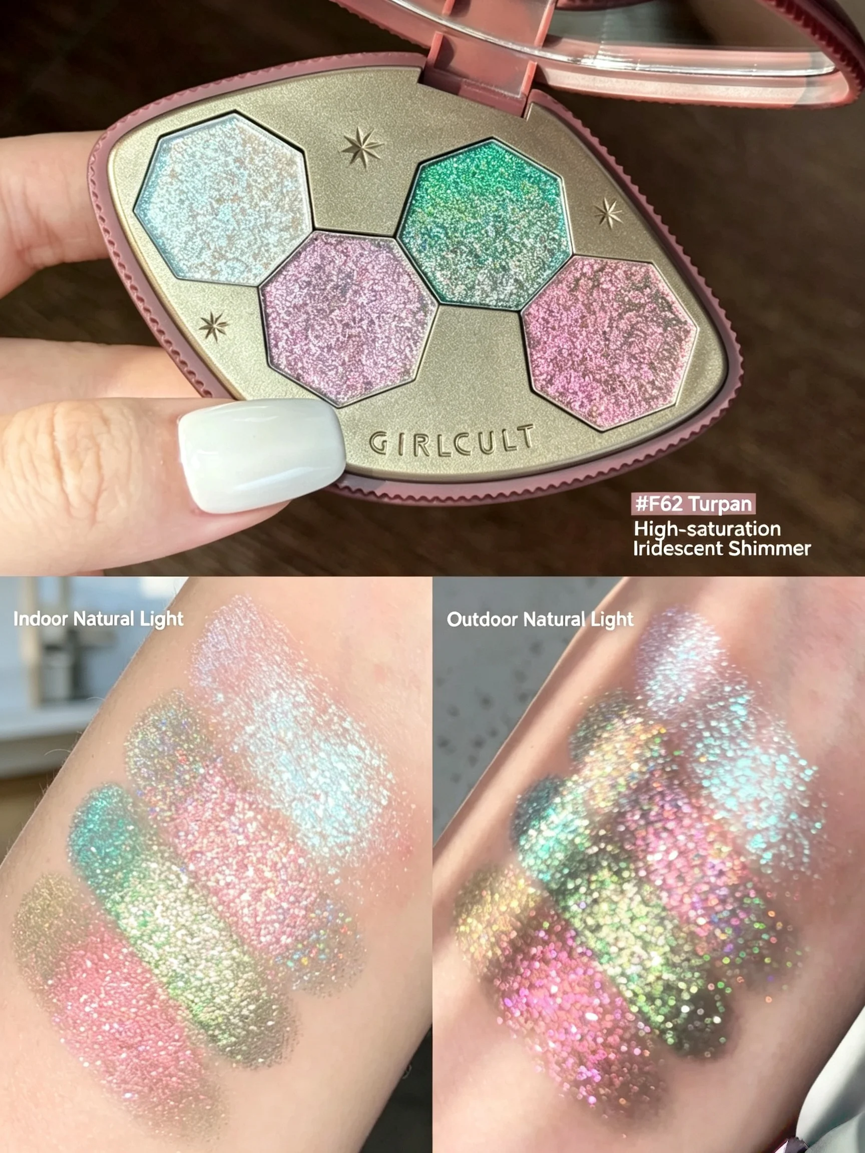 GIRLCULT 4-Color Eyeshadow Palette Matte & Duochrome Shimmer, Highly Pigmented Smoky Shades,Chameleon Glitter Color Eye Shadow