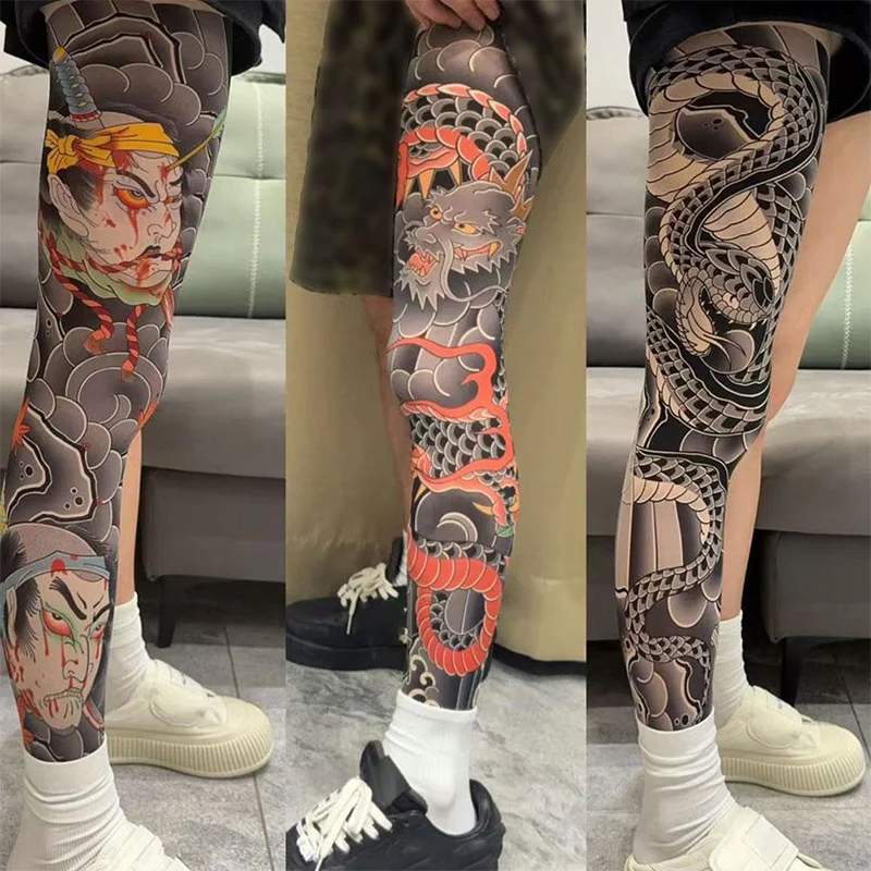 كامل الساق الوشم الجوارب الشمس واقية الدراجات الرجال بارد شخصية القيادة النساء الصيد الجوارب المرنة جوارب اليابانية مثير