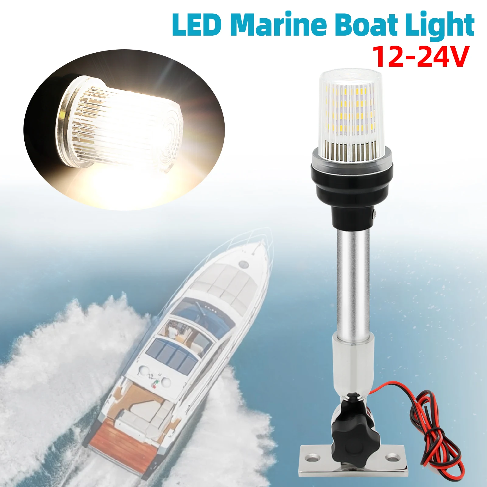 HD 12Inch Fold Down Boat LED Navigation Light for Yacht Marine Navigation Anchor Light 12V Sailing Signal Light 360 Degree Round