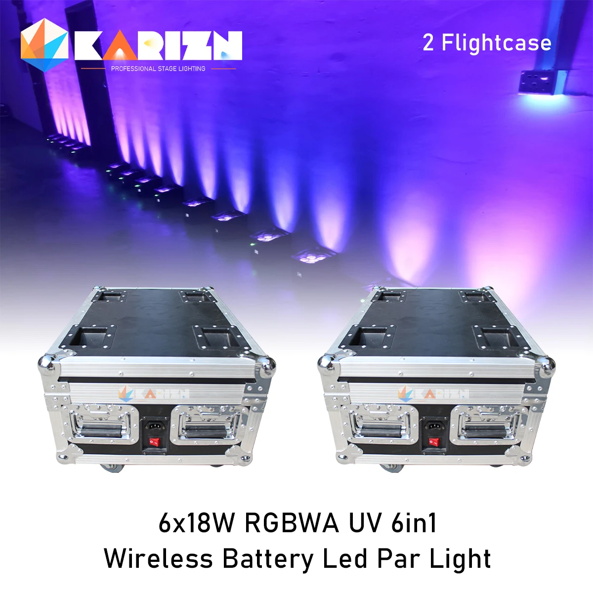 

No Tax 2x Flycase Battery Operated Wedding Uplight 6x18w RGBWAUV Led Wireless DMX Wifi Remote Control Dj Par Sound Party Lights