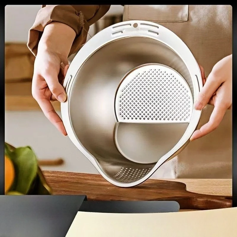 

Double Layer Rice Washing Basket Kitchen Fruit Vegetable Strainer Drain Bowl