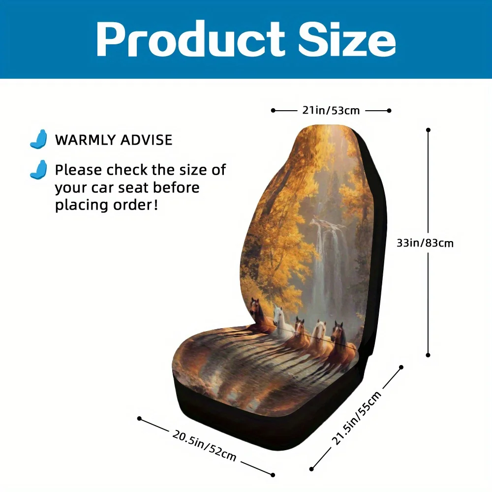 2pcs, Decorative Wild Horses Autumn Waterfall Forest Pattern Car Seat Covers, Washable And Foldable, Adds Attractive Visual Acc