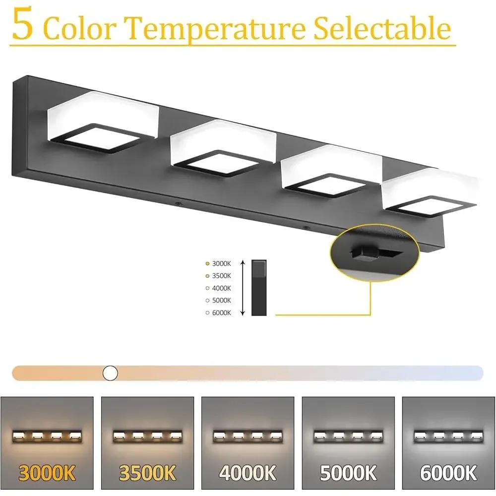 모던 디머블 LED 화장실 조명 5가지 색온도 블랙 욕실 조명기구 에너지 효율적 하드와이어드 설치