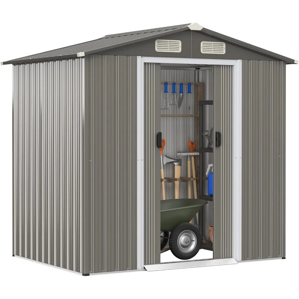 

6 x 4 ft Outdoor Metal Storage Shed, Galvanized Steel Shed with Tilted Roof, Lockable Sliding Doors & 4 Air Vents, Ut