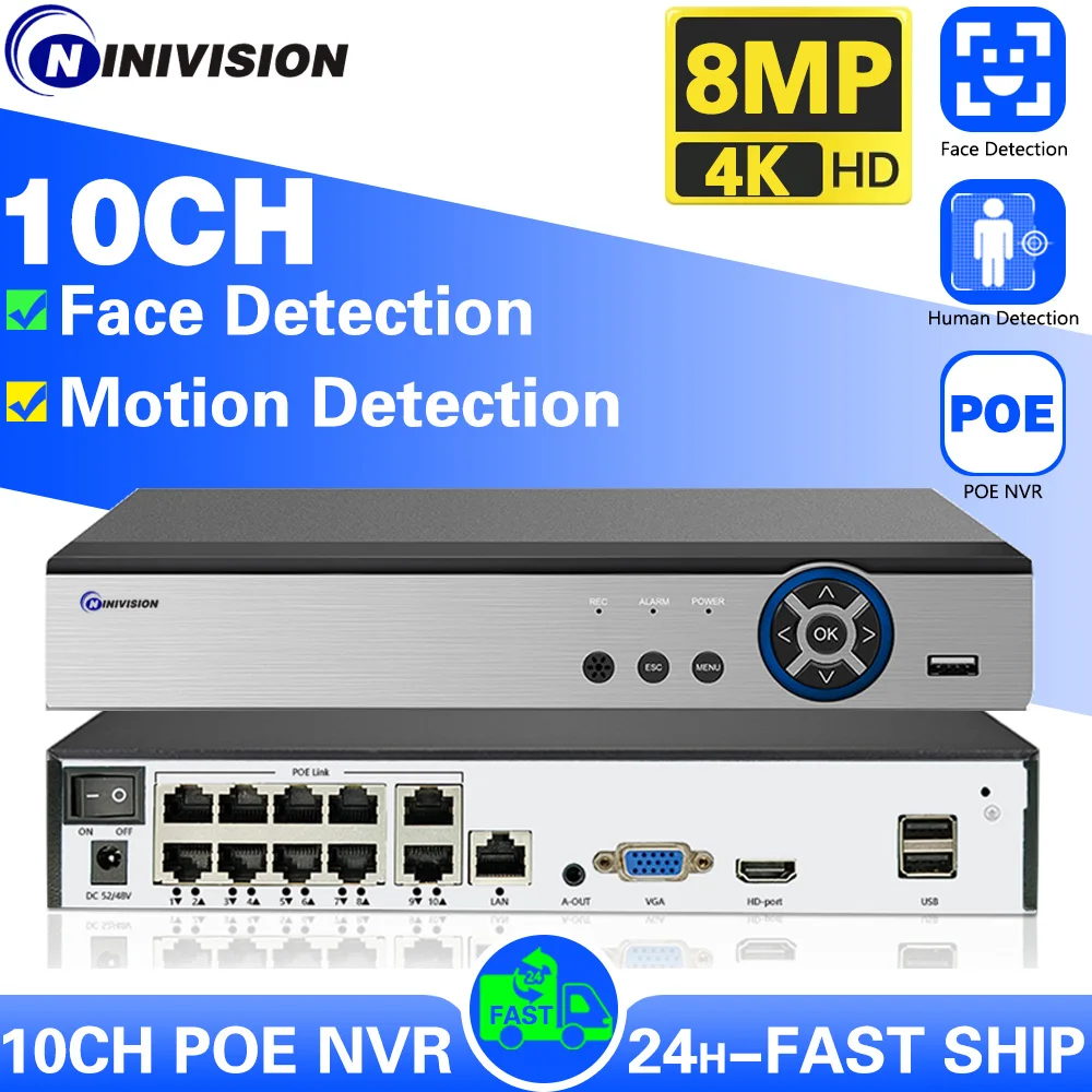 

XMEye 10CH 8CH 4K 48V POE NVR Video Recorder AI Face Motion Detection Onvif H.265 8MP IP Camera CCTV System P2P Network Xmeye