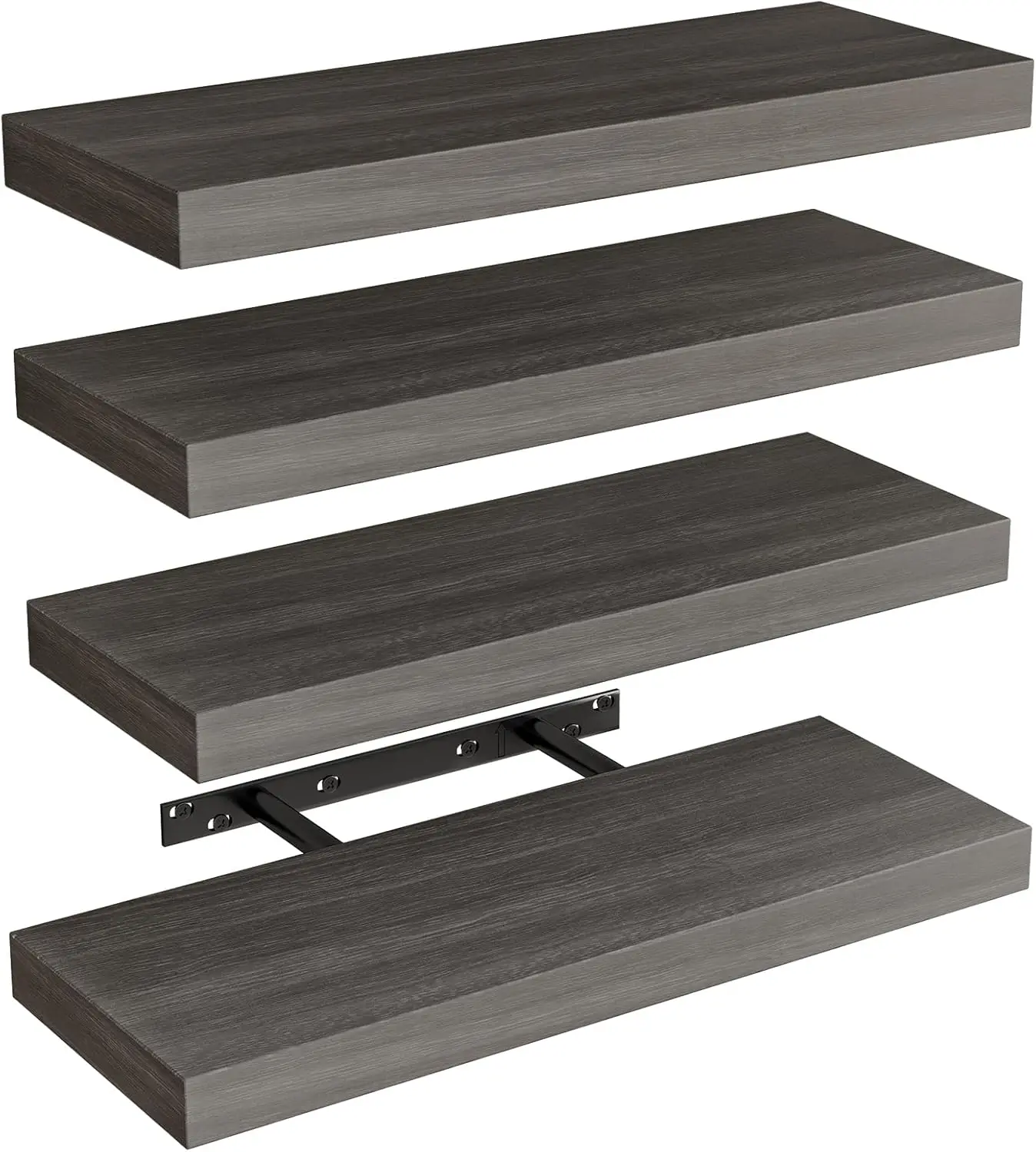 

15.8in Floating Shelves, Rustic Wood Finish Wall Shelves Set 4, Shelves for Wall Decor, with Invisible Brackets for...