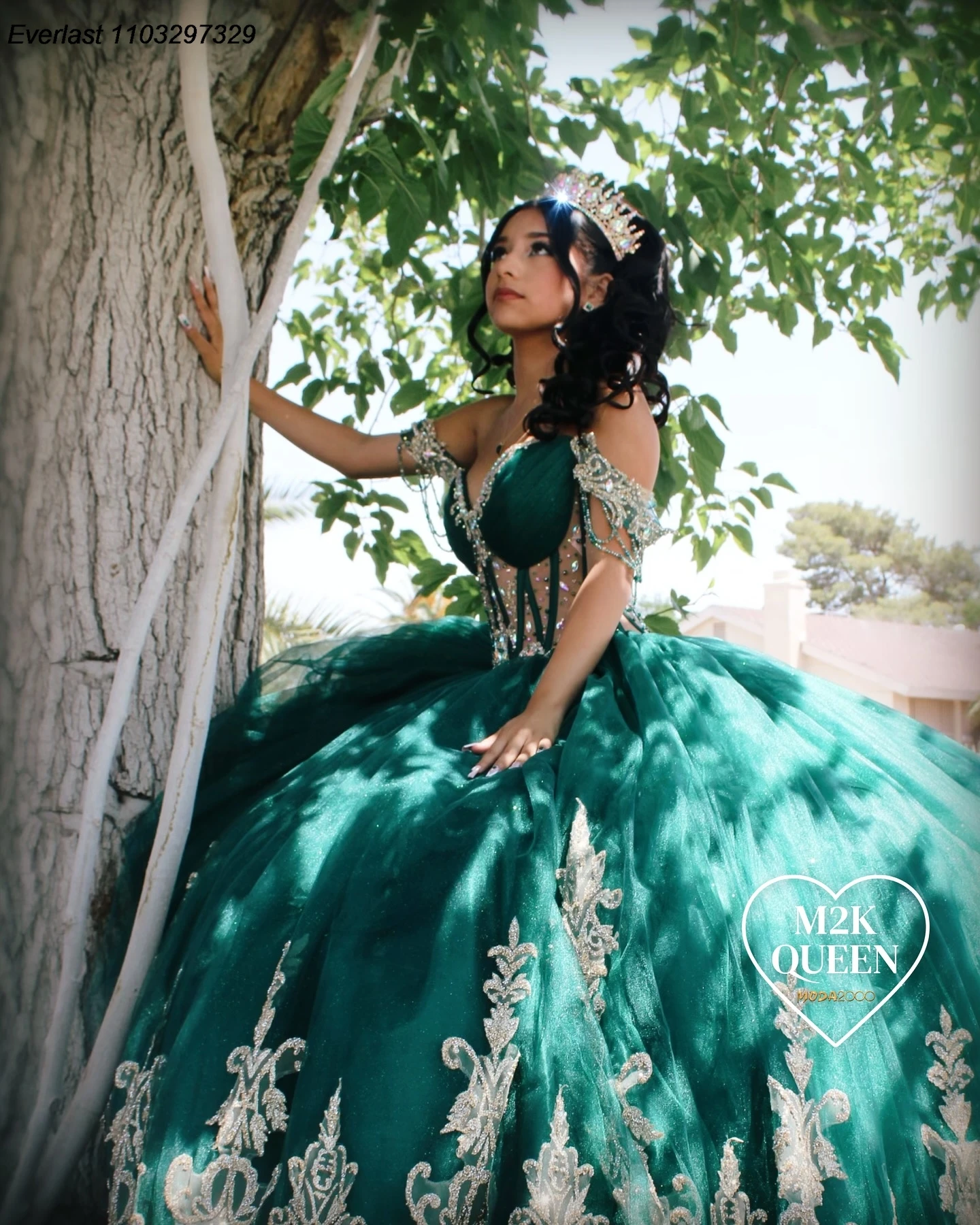 Evlast personalizado verde esmeralda quinceanera vestido de baile ouro renda applique frisado capa doce 16 vestido de 15 anos qd1091