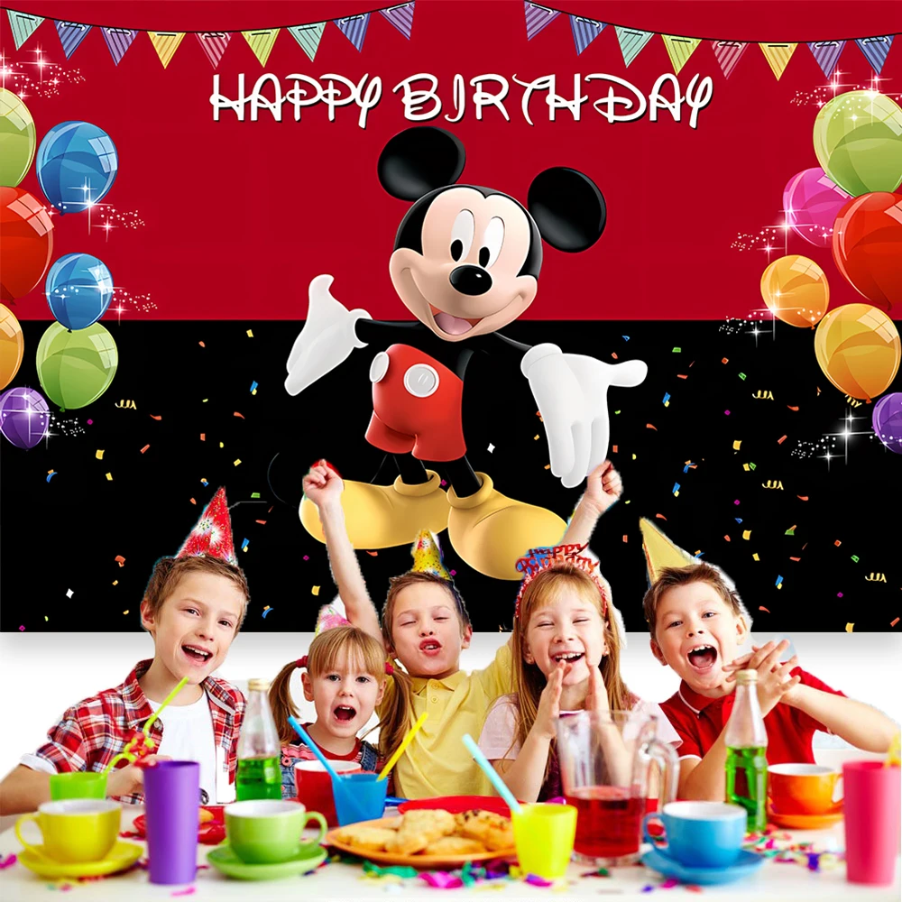 Cartoon Mickey Mouse Party Vinyl Background Minnie Mouse Backdrops Wall Cloth Baby Shower Kids Birthday Party Decoration Gifts