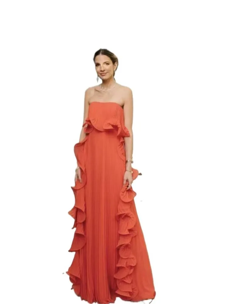 Sexy Ruffle Strapless Long Dresses Women Fashion Sleeveless Backless Party Dresses 2025 Summer Beach Female Chest Wrap Vestidos