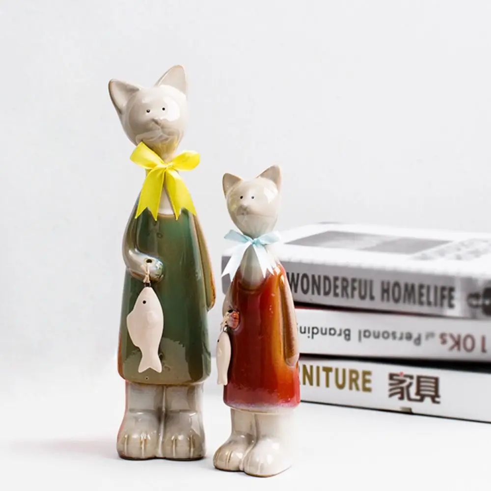 

2 шт., украшения для сада, керамические фигурки кошек, милые художественные статуи животных ручной работы, современные миниатюры, скульптура, подарок