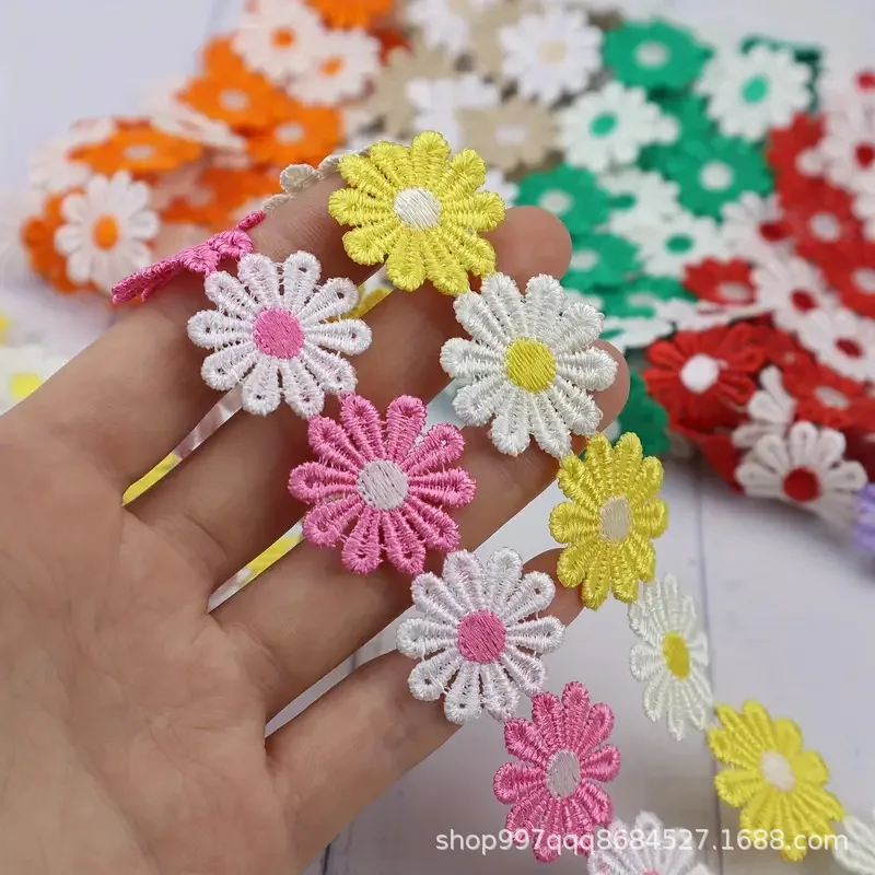 1Yard 25mm Embroidered Daisy Flower Lace 2024 New Colorful Ribbon For DIY Sewing Crafts Decoration Handmade Sewing Supplies