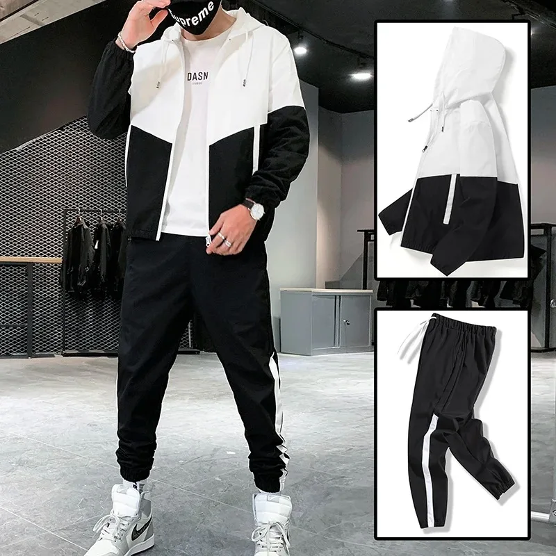 New Snoopy Spring Men Casual Sets Mens Hooded Tracksuit Sportswear Jackets+Pants 2 Piece Sets Hip Hop Running Sports Suit