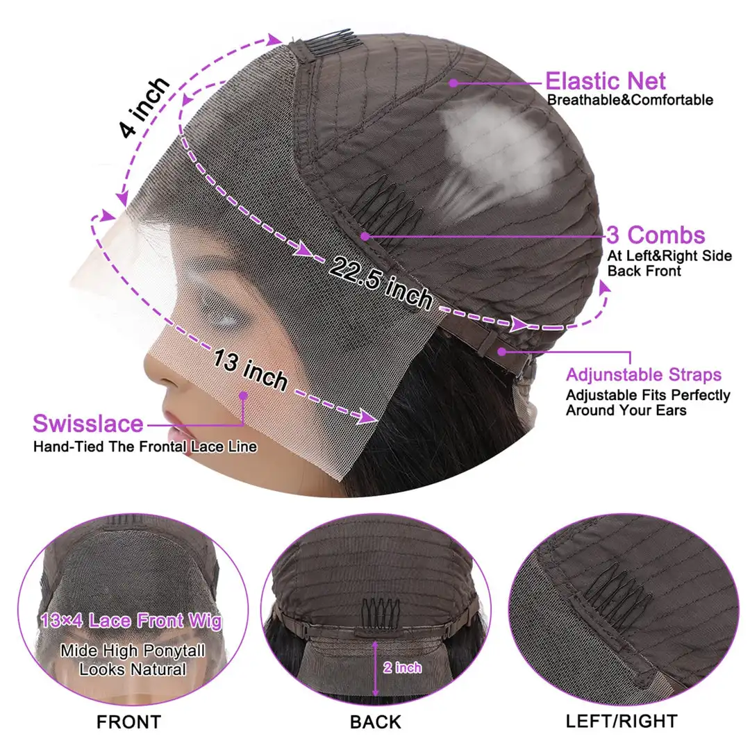13x4 الدانتيل أمامي الجسم موجة خصلات الشعر المستعار الإنسان الطبيعي الأسود قبل قطعها شعري 180% الكثافة ابيض عقدة الدانتيل شعر مستعار أمامي