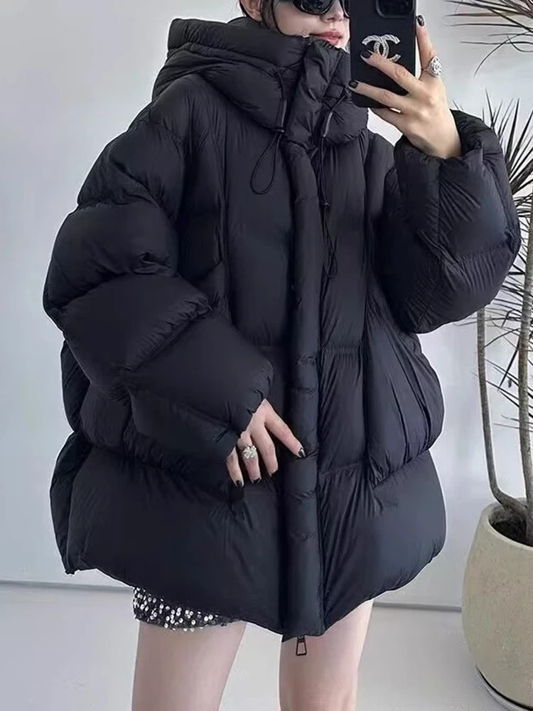 LANMREM Fashion Designer Warm Cotton Jackets Women\'s Hooded Solid Color Zipper Coat Versatile Winter New Clothing 2VV1813