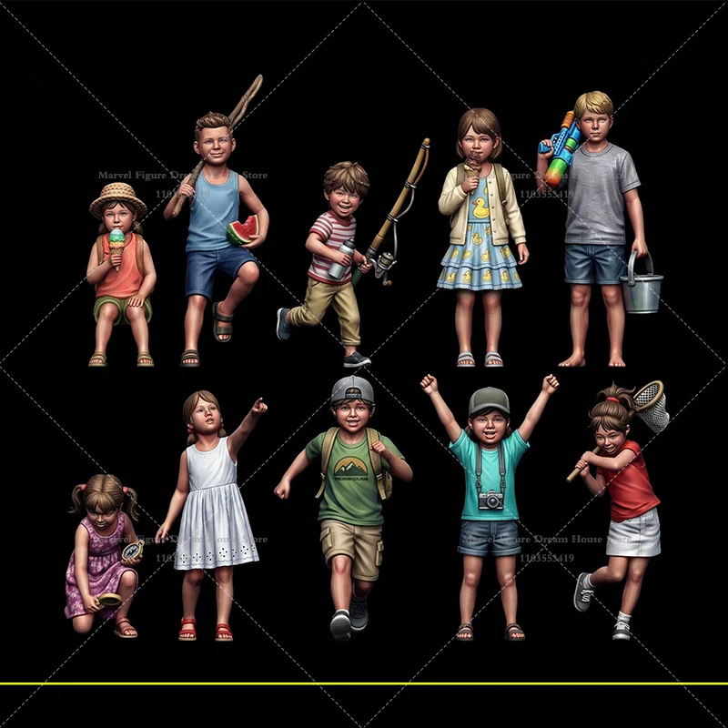 1/64 Scale Miniature Scene Dolls Un-panited White Figure Mini Model Happy Summer Vacation‌ Kids' Adventure Childhood Play
