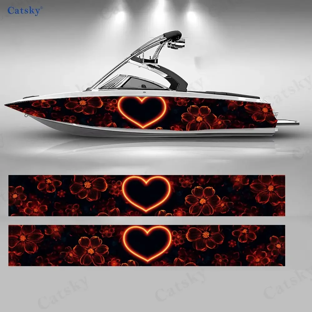 Embers Fire Blossom Boat Stickers, PVC Waterproof Durable Vinyl Wrap Decals for Fishing Boats, Durable and Stylish Design