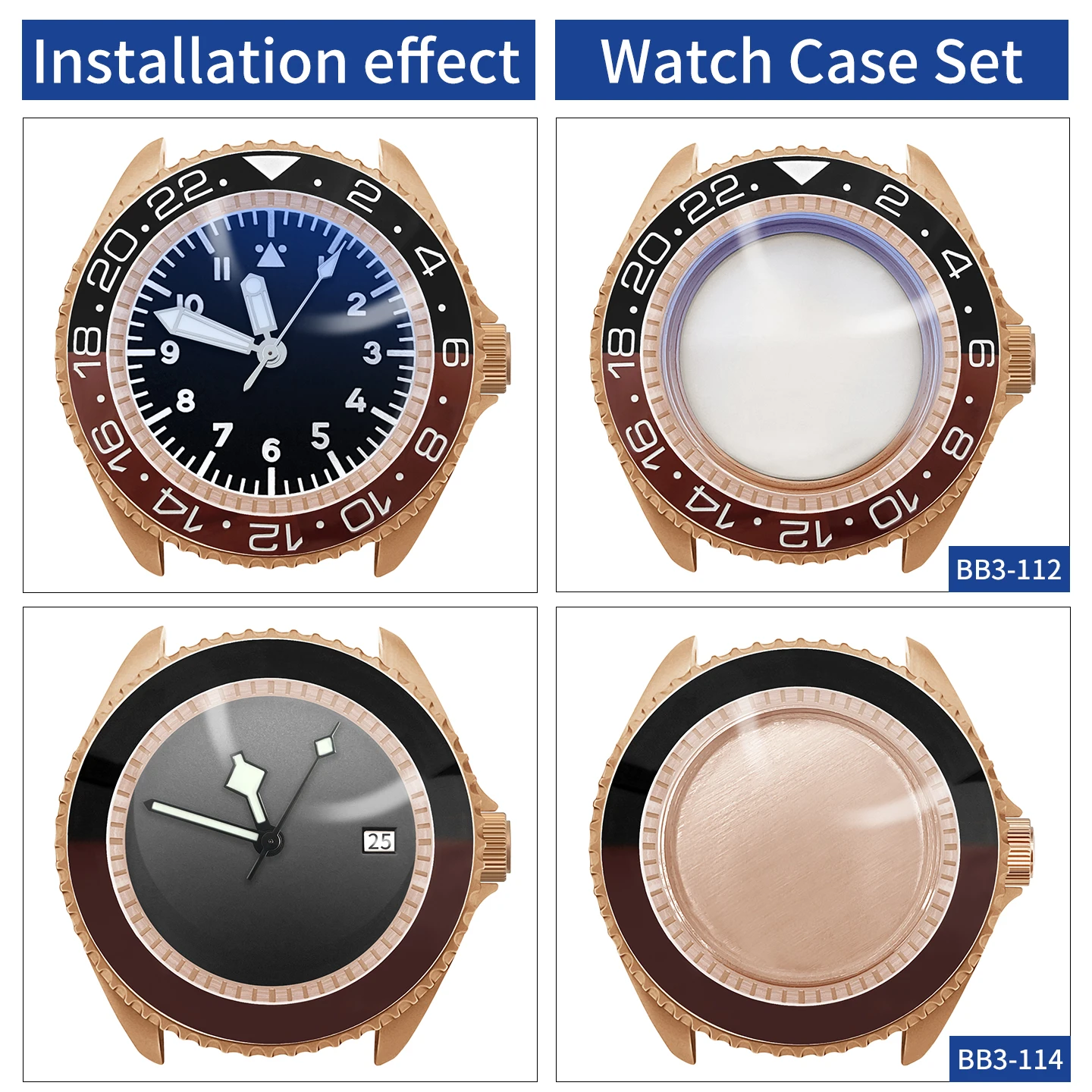 SKX 클래식 무광 로즈 골드 시계 케이스 3시 방향 SKX007 009 호환 NH35 NH36 무브먼트 챕터 링 크라운 케이스백 부품 MOD