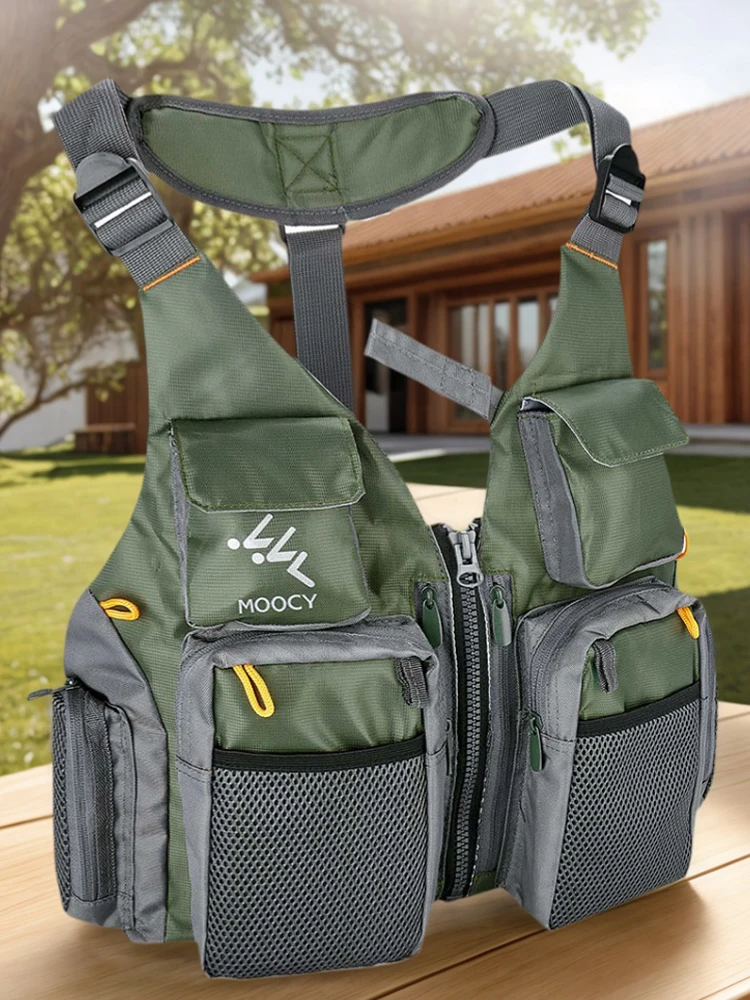 Chaqueta de pesca cómoda, chaleco de pesca de tela Oxford transpirable, resistente al desgaste, chaleco de pesca de mar ajustable para canotaje, kayak