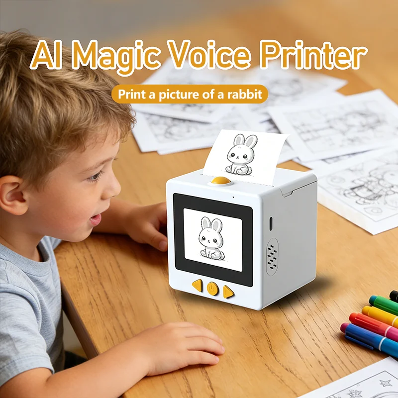 D5 AI Smart Thermal Printer Voice to Image Generation 2.4 Inch Screen Multi-Language Inkless Mini Printer for Kids DIY Learning