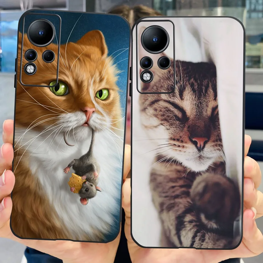 Lovely Cat Dinosaur Case For Infinxi Note 11 2021 X663 Bumper Infinix Note 12 2022 X663 G88 Cover Shell Black Soft Silicone Capa
