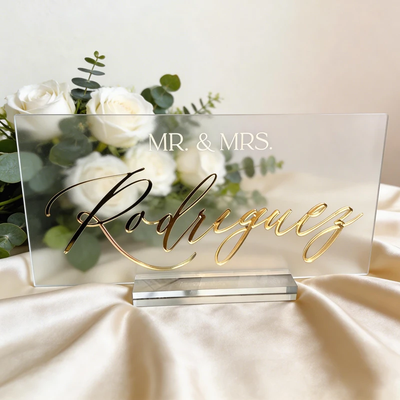 

3D Acrylic Wedding Table Sign, Frosted Acrylic Sign with Gold Silver Rose Gold Name, Table Decoration Wedding BASE NOT INCLUDED