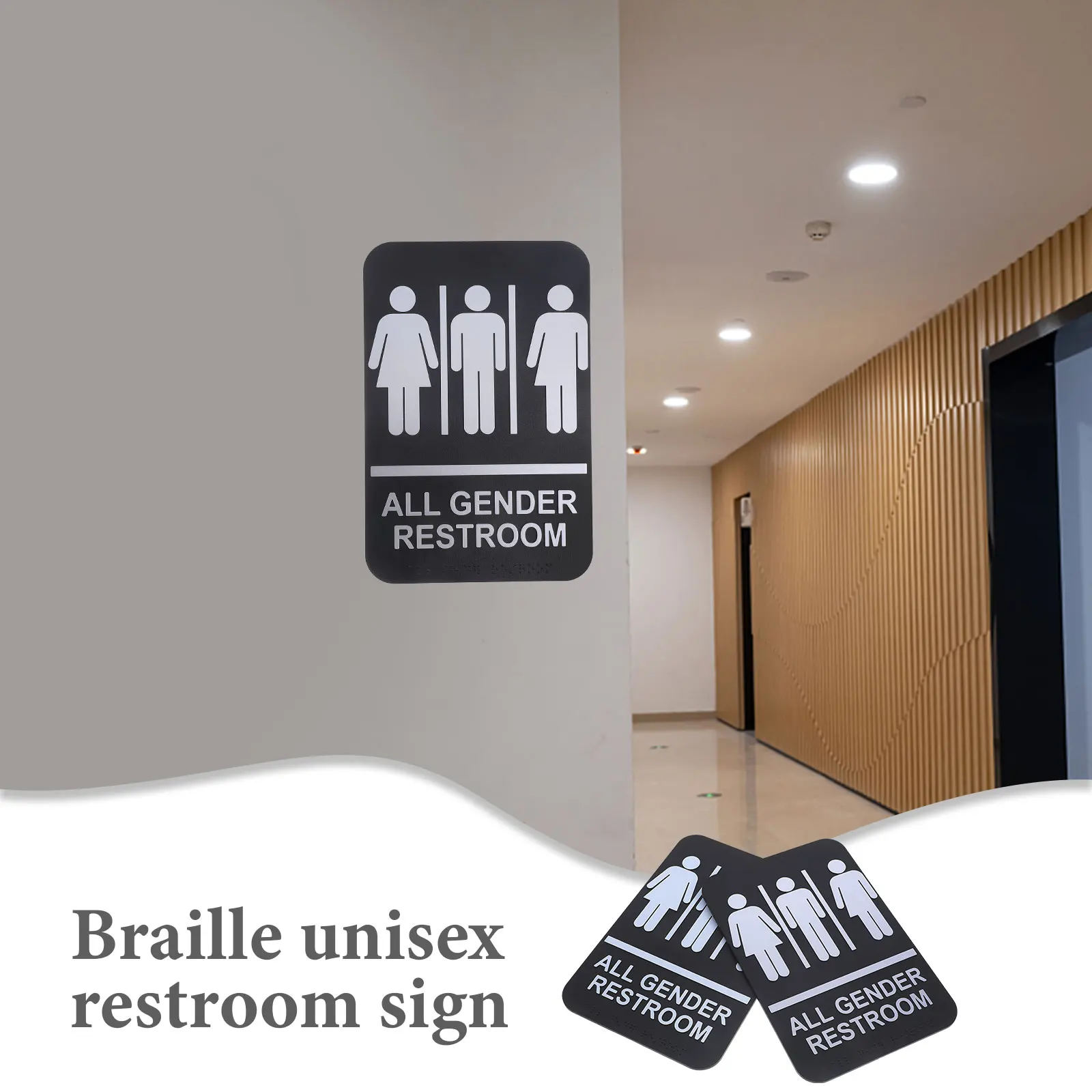 

2 Pcs Automatic Braille Signage Men and Women Adhesive Unisex Restroom Abs Handicap Bathroom