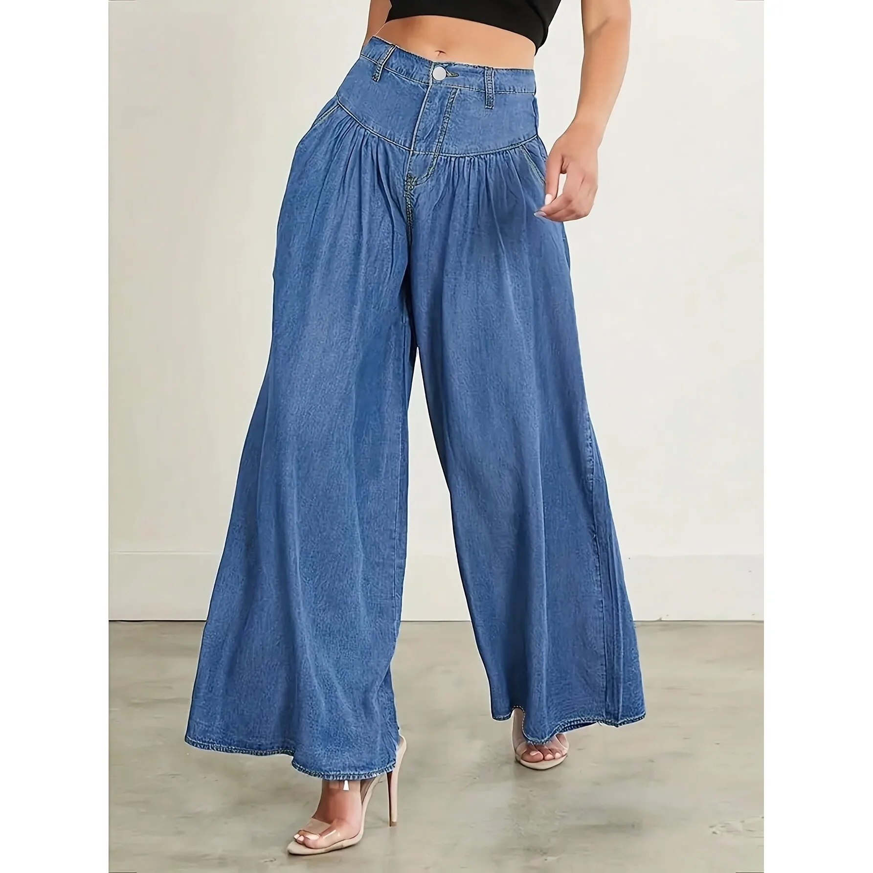 

Neutral Wide Leg Denim Pants Harlan Style Casual Trousers for Women Spring Season Other Material 100% Cross-Border
