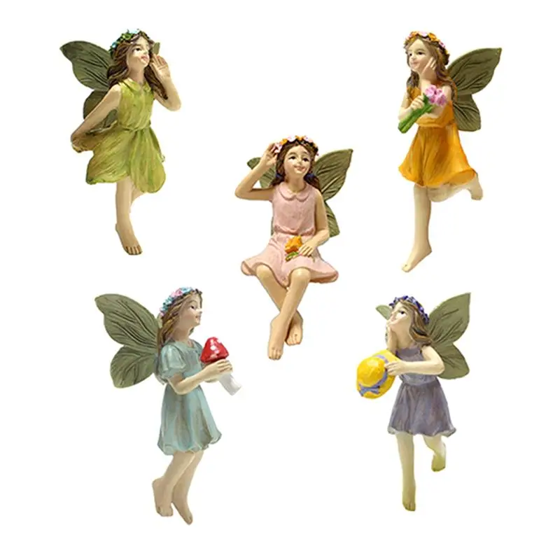 

Фигурки фей ABUH, 5 шт., из смолы, с крыльями, миниатюрные, для сада, очаровательные статуэтки фей для ландшафтного дизайна