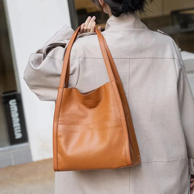 

2024 New Fashion Genuine Leather Tote Women's Bag Exquisite Large Capacity Versatile Shoulder Bag Western Style Classic Handbag