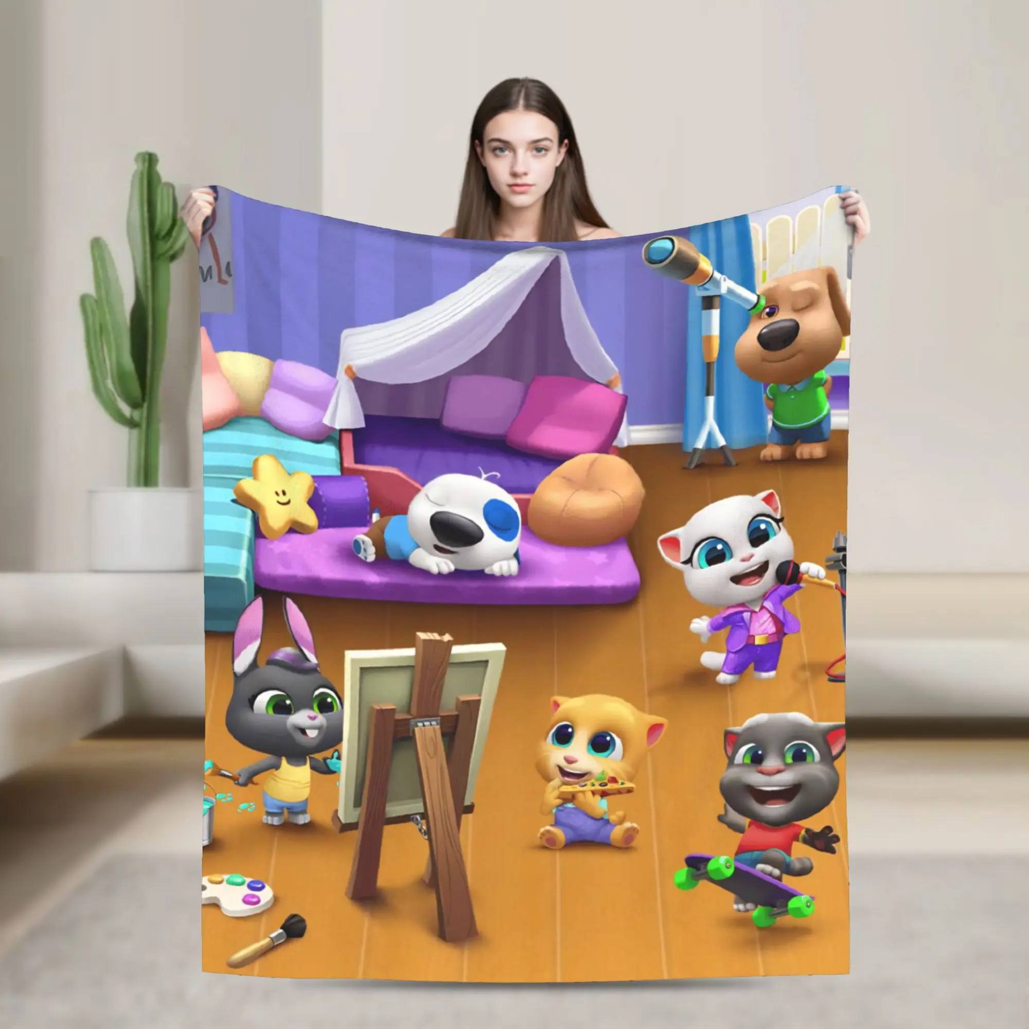 Super Soft T-Talking T-Tom And F-Friends Throw Blanket Premium Fleece Flannel Lightweight  Bed Blanket Cozy Warm Blankets