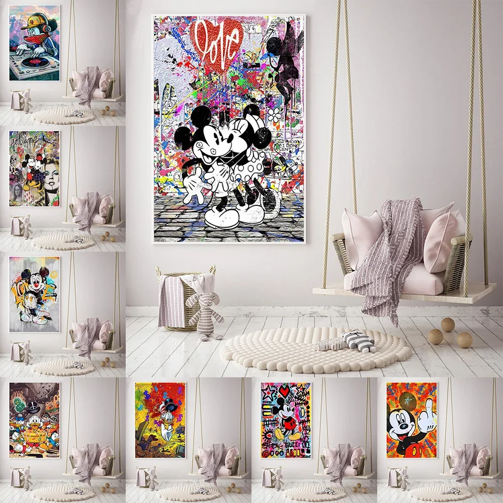 

MINISO Disney graffiti Mickey Mouse Donald Duck home living room modern decorative art poster mural canvas oil painting printing