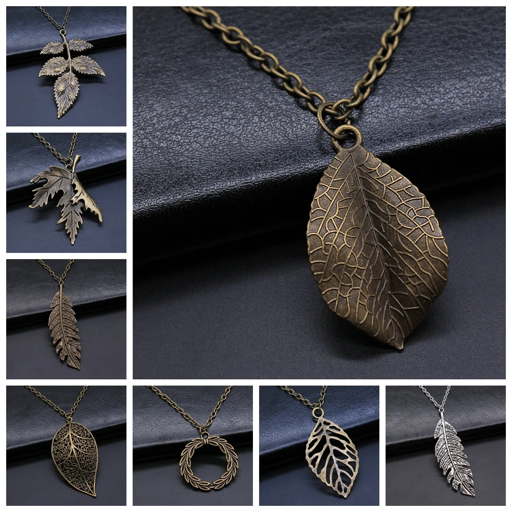 Antique Silver Color Antique Bronze Color Leaf & Branch Pendant Necklace Tree Leaves Necklace For Women Metal Long Chain