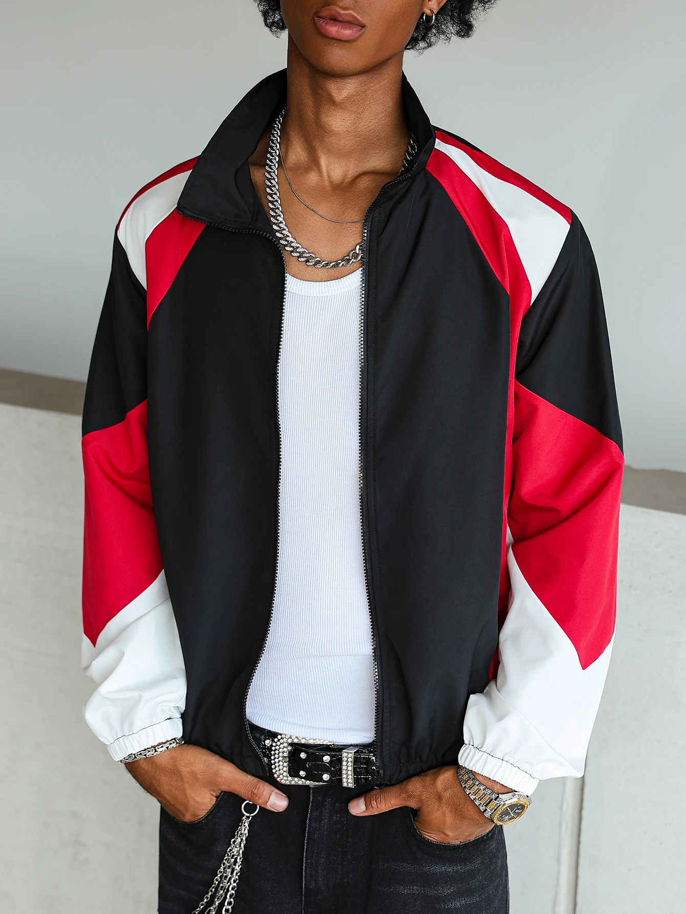 Herren Farbblock-Jacke, Leichtgewichtig, Lässig, Reisegeeignet, Winddicht und Verschleißfest, Hochwertiger Stoff, Geschenk für den Freund – Detail 6