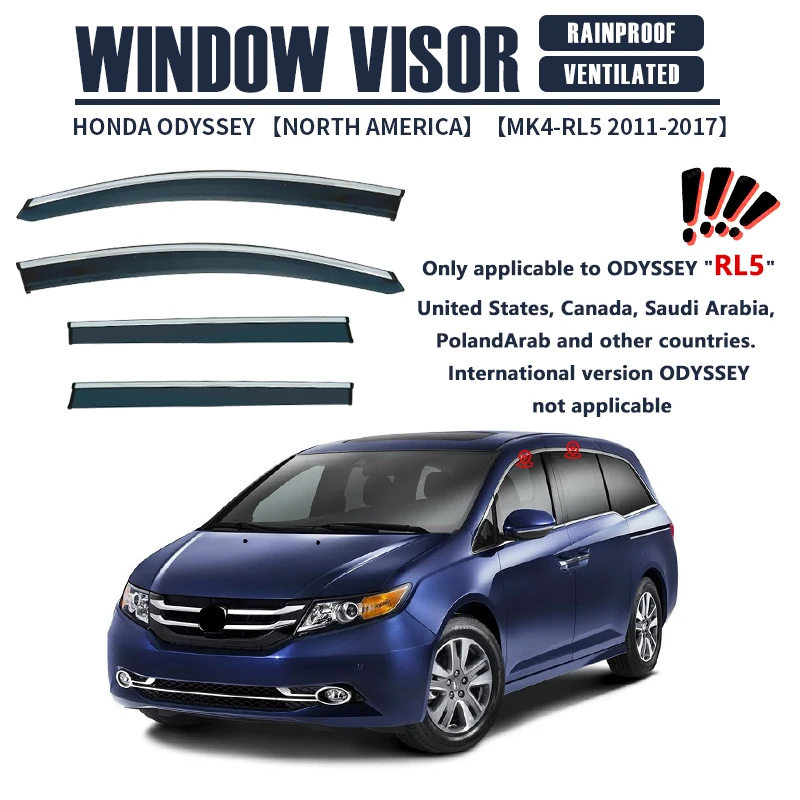 

For Honda Special Version ODYSSEY RL5 RL6 2011-2023 Plastic Window Visor Vent Shades Sun Rain Deflector Guard 4PCS/SET