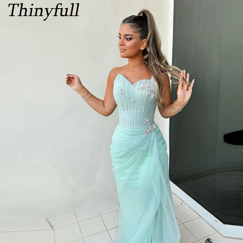 

Thinyfull Mermaid Tulle Prom Dresses Sweetheart Crystal Evening Party Dress Long Formal Occasion Gowns Customized ﻿