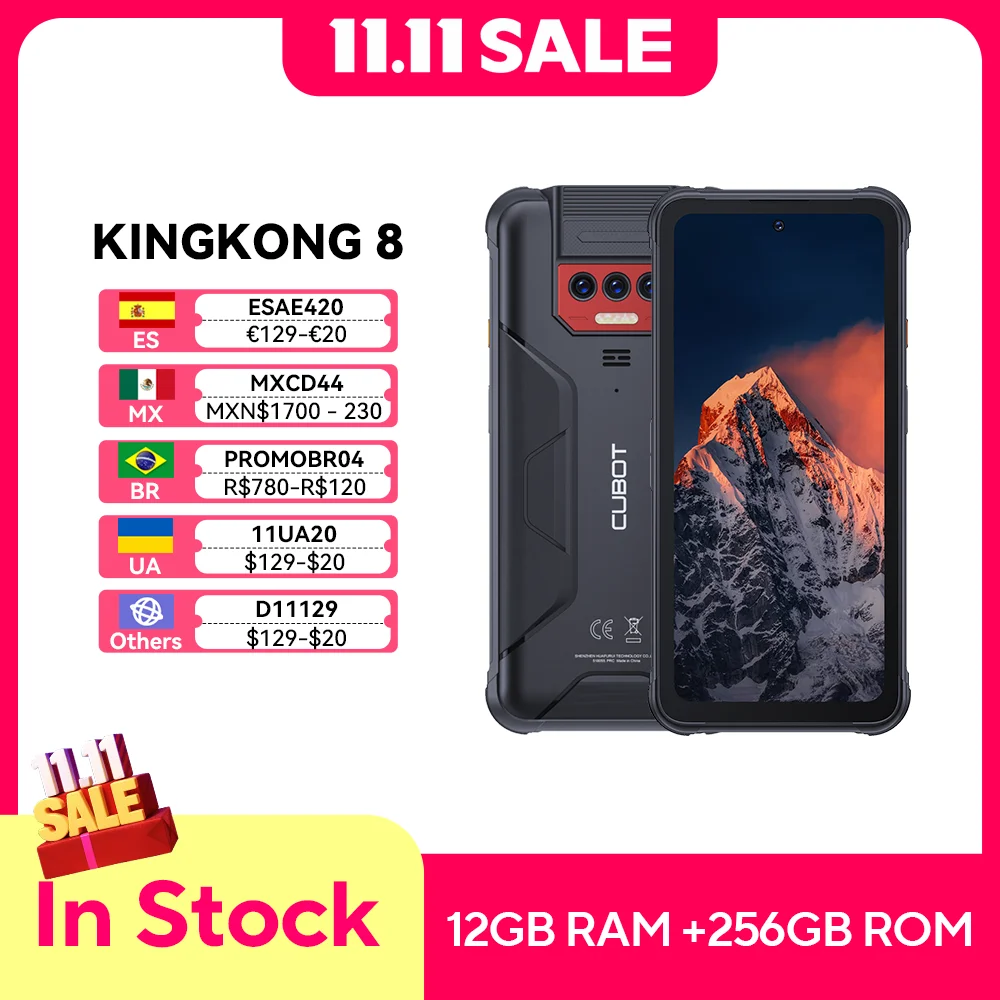 Cubot KingKong 8, Waterproof Rugged Smartphone Android 13, 12GB RAM(6GB+6GB), 256GB ROM, 10600mAh, NFC, Octa-core, 4G Phone, OTG