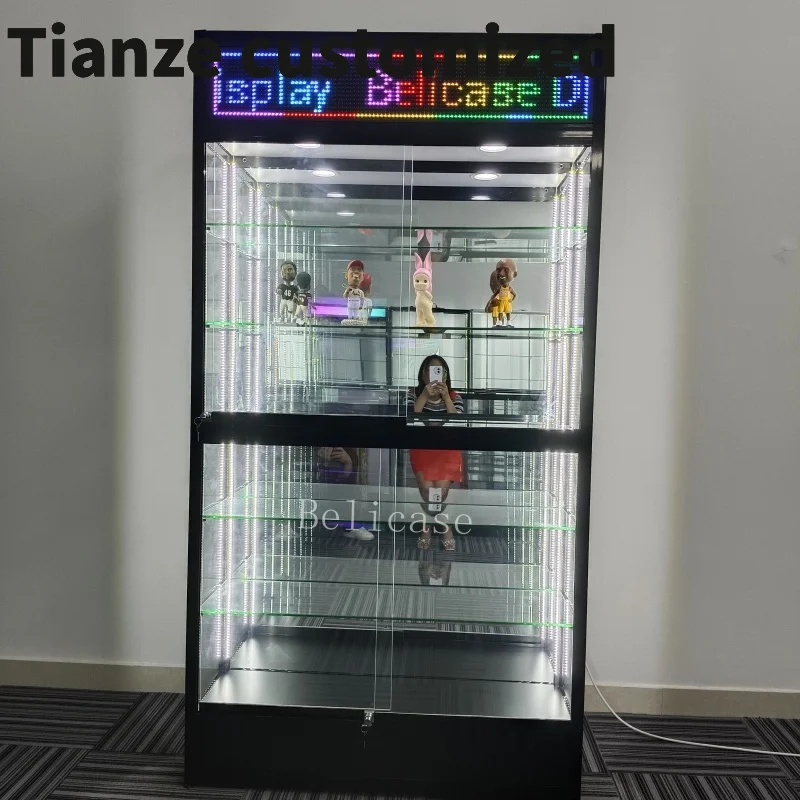 

Customized-Hot Selling Display Cases with Led Display Screen Shop Display Show Mirror Back Glass Showcase Cabinets