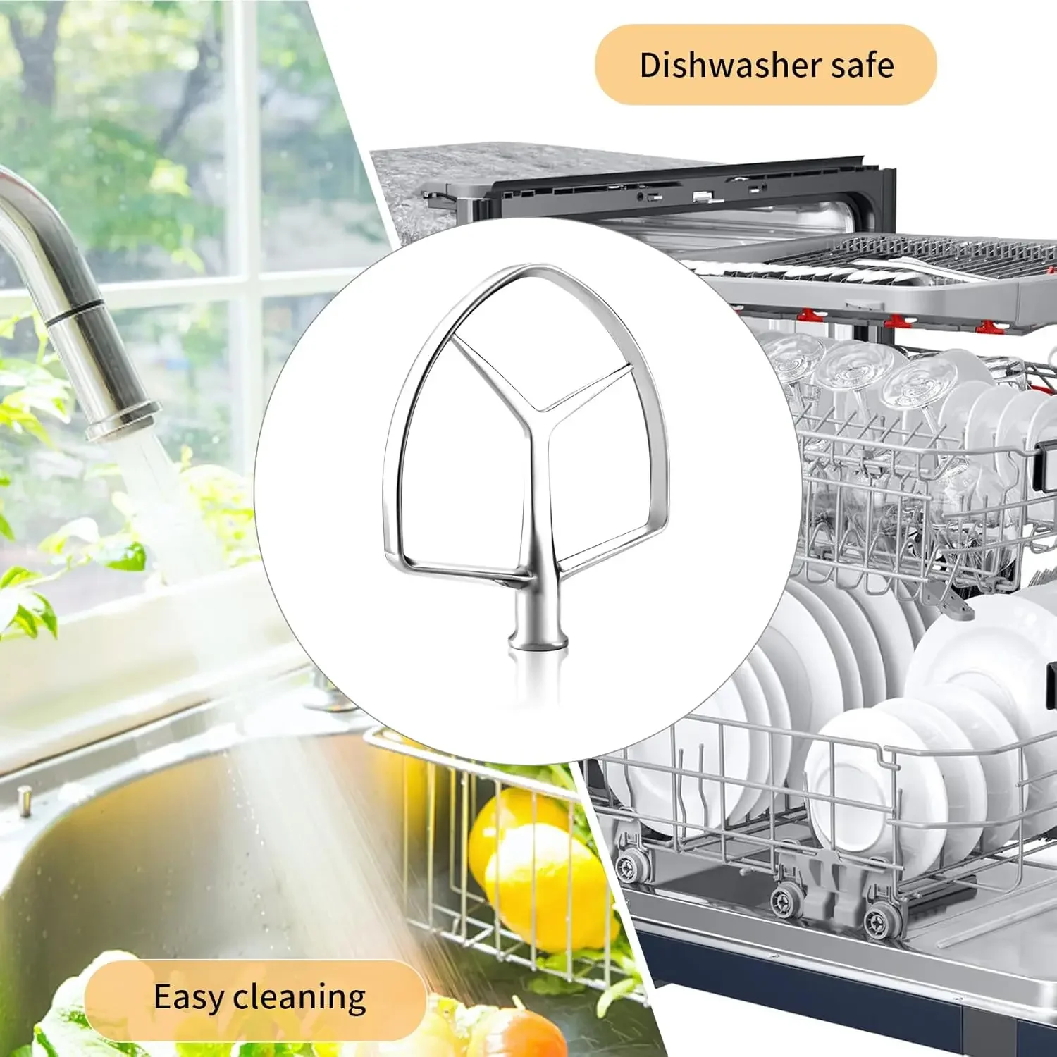 Stainless Steel Flat Beater Attachment for KitchenAid 7 Quart Bowl Lift Stand Mixer Replacement Parts Bread Hook Replace KA7QCFB