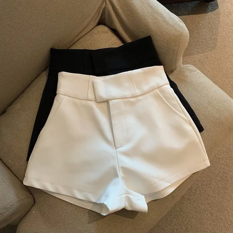High Waist White Suit Shorts Women's Casual Wide Leg Pants Straight Cut Slimming Summer New Style Korean Style Commute Wind