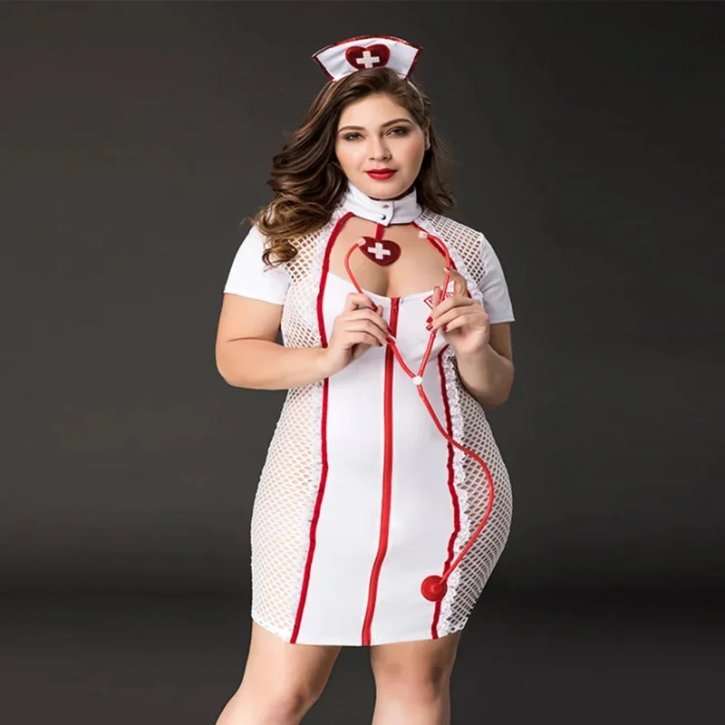 Vestido porno de talla grande para mujer, ropa interior Sexy, uniforme de enfermera, conjunto de lencería Cosplay, ropa erótica, disfraces para juegos de rol sexuales