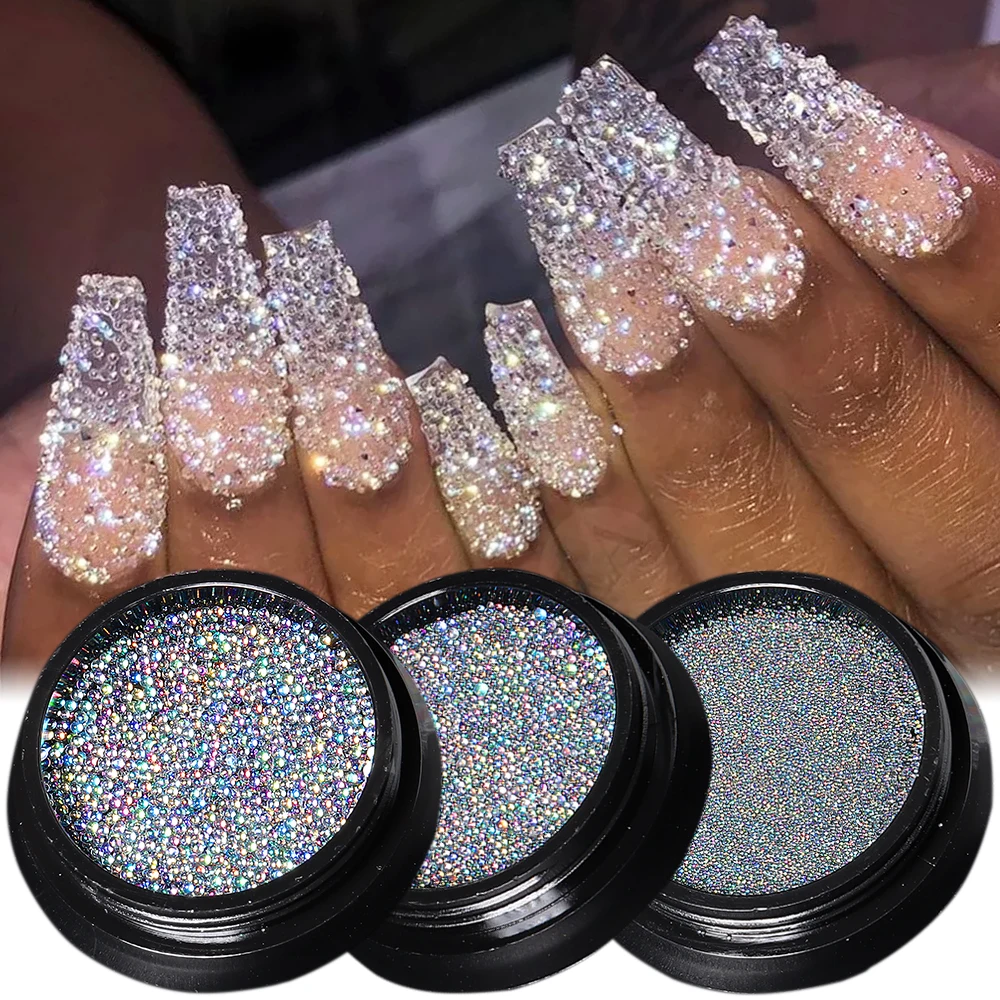 Reflective Caviar Crystals For Nails Micro Pixie Beads Nail Art Rhinestones Holographic Strass Stones Kawaii Accessories GLYZL